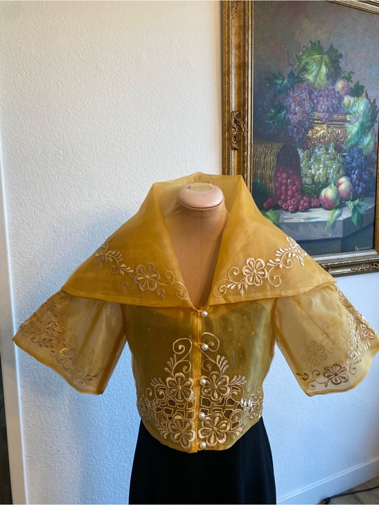 The Unbranded Brand Jackets & Blazers - Filipiniana Balona Maria Clara Yellow Gold Embroidered Organza Bolero Jacket